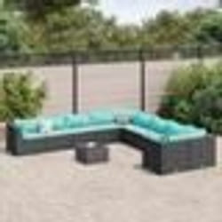 vidaXL Salon de jardin 11 pcs avec coussins noir résine tressée