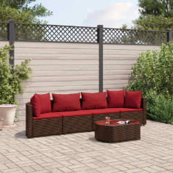 vidaXL Salon de jardin avec coussins 5 pcs marron résine tressée