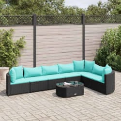 vidaXL Salon de jardin 8 pcs avec coussins noir résine tressée