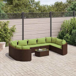vidaXL Salon de jardin 10 pcs avec coussins marron résine tressée