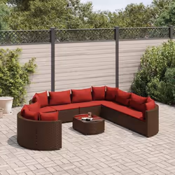 vidaXL Salon de jardin 10 pcs avec coussins marron résine tressée