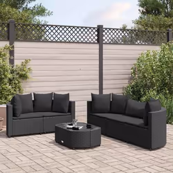 vidaXL Salon de jardin 6 pcs avec coussins noir résine tressée