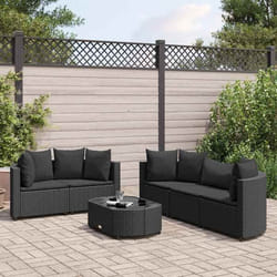 vidaXL Salon de jardin 6 pcs avec coussins noir résine tressée