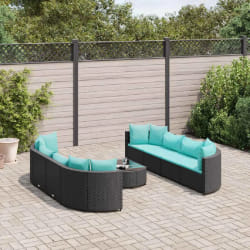 vidaXL Salon de jardin 9 pcs avec coussins noir résine tressée