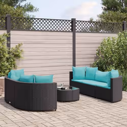 vidaXL Salon de jardin 7 pcs avec coussins noir résine tressée