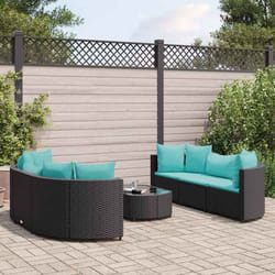 vidaXL Salon de jardin 7 pcs avec coussins noir résine tressée