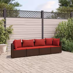 vidaXL Salon de jardin 4 pcs avec coussins marron résine tressée