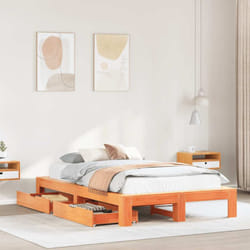 Vidaxl Cadre De Lit Sans Matelas Cire Marron 135x190cm Bois Pin Massif