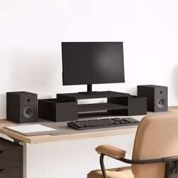 Le support de moniteur avec étagère et fentes de rangement est parfait pour ceux qui souhaitent un espace de travail propre e ...