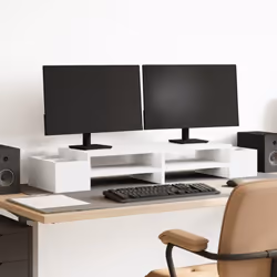 Le support de moniteur avec étagère et fentes de rangement est parfait pour ceux qui souhaitent un espace de travail propre e ...
