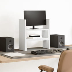 vidaXL Organisateur de bureau réglable blanc bois dingénierie étagère de bureau étagère à livres de bureau étagère de 854760