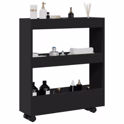vidaXL Chariot de rangement étroit 3 niveaux noir bois d'ingénierie