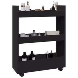 vidaXL Chariot de rangement étroit 3 niveaux noir bois d'ingénierie