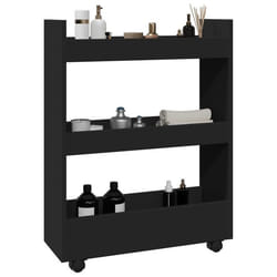 vidaXL Chariot de rangement étroit 3 niveaux noir bois d'ingénierie