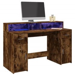 Vidaxl - Bureau et lumières led chêne fumé 140x55x91cm bois d'ingénierie