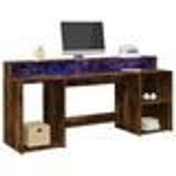 vidaXL Bureau et lumières LED chêne fumé 200x55x91cm bois d'ingénierie