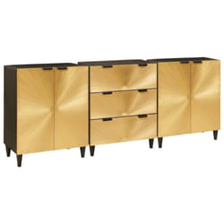 Buffet 3 pcs Noir et or 60 x 33 x 75 cm bois de manguier massif vidaXL
