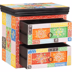 Ce cabinet de chevet est un super mélange de couleurs vives et de détails artistiques, prêt à booster n'importe quelle chambr ...
