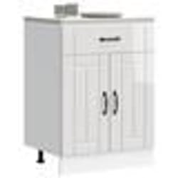 vidaXL Armoire de cuisine Lucca blanc brillant bois ingénierie meuble dévier meuble de cuisine avec tiroir meuble de 853729