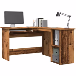 Ce bureau d'angle moderne en forme de L, conçu avec une section clavier coulissante et 2 étagères ouvertes, est très pratique ...