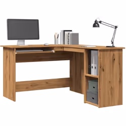 Ce bureau d'angle moderne en forme de L, conçu avec une section clavier coulissante et 2 étagères ouvertes, est très pratique ...