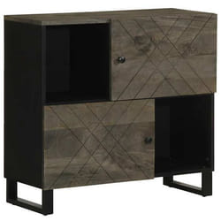 Buffet Noir 80x33x75 Cm Bois Massif De Manguier - Vidaxl