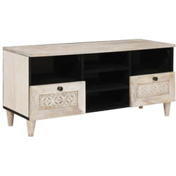 Meuble Tv Blanc 100 X 33 X 46 Cm Bois De Manguier Massif Vidaxl