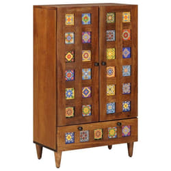 Buffet en bois de mangue - vidaXL - Noyer - 60x335x100 cm - Bois de mangue massif - 1 tiroir - 2 portes à charnières