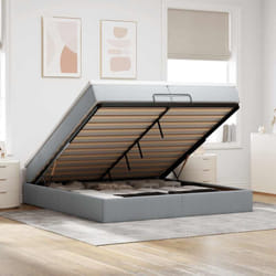 Vidaxl Cadre De Lit Ottoman Et Matelas Gris Clair 200x200cm Tissu