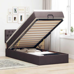 Lit Ottoman Avec Matelas Marron Foncé 90x200 Cm Tissu Vidaxl