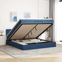 Vidaxl Cadre De Lit Ottoman Avec Matelas Bleu 200x200 Cm Tissu