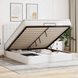 Vidaxl Cadre De Lit Ottoman Avec Matelas Blanc 200x200 Cm Similicuir