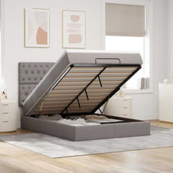 Vidaxl Cadre De Lit Ottoman Avec Matelas Taupe 140x190 Cm Tissu