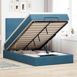 Vidaxl Cadre De Lit Ottoman Avec Matelas Bleu Foncé 120x200 Cm Velours