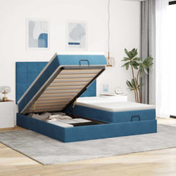 Cadre De Lit Ottoman Avec Matelas Bleu Foncé 160x200 Cm Velours Vidaxl