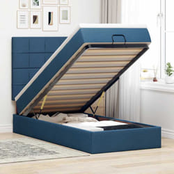 Vidaxl Cadre De Lit Ottoman Avec Matelas Bleu 90x190 Cm Tissu