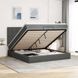 Vidaxl Cadre De Lit Ottoman Avec Matelas Gris Foncé 200x200cm Tissu