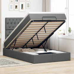 Vidaxl Cadre De Lit Ottoman Avec Matelas Gris Foncé 120x190 Cm Tissu