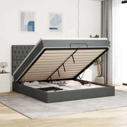 Vidaxl Cadre De Lit Ottoman Avec Matelas Gris Foncé 200x200cm Tissu