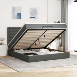 Vidaxl Cadre De Lit Ottoman Avec Matelas Gris Foncé 200x200cm Tissu
