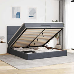Vidaxl Cadre De Lit Ottoman Avec Matelas Gris Foncé 200x200 Cm Velours