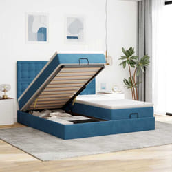 Cadre De Lit Ottoman Avec Matelas Bleu Foncé 160x200 Cm Velours Vidaxl