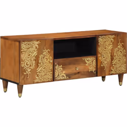 Ce meuble TV traditionnel allie style et praticité, offrant assez d'espace pour vos appareils multimédias. En bois de mangue  ...