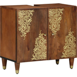 Cabinet sous lavabo de salle de bain Marron miel avec détails dorés vidaXL