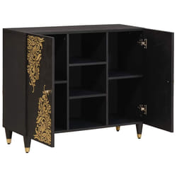 Buffet Avec Étagère Noir 90 X 33 X 75 Cm Bois De Mangue Massif Vidaxl