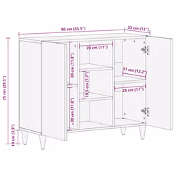 Buffet Avec Étagère Noir 90 X 33 X 75 Cm Bois De Mangue Massif Vidaxl - Vue supplémentaire 2