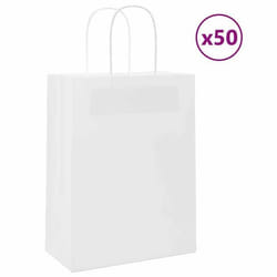 vidaXL Sacs en papier 50 pcs avec poignées blanc 21x11x28 cm sac en papier sac cadeau en papier sac cadeau en papier sac