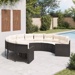 vidaXL Canapé de jardin avec coussins rond noir résine tressée