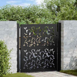 vidaXL Portail de jardin noir 105x106 cm acier conception de feuilles porte de clôture porte extérieure porte en métal 4100959