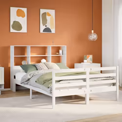 vidaXL Lit bibliothèque sans matelas blanc 140x190 cm bois pin massif lit meuble de chambre à coucher lit avec rangement